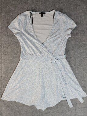 Forever 21 Pastel Blue Floral Faux Wrap Skort Romper Size XL